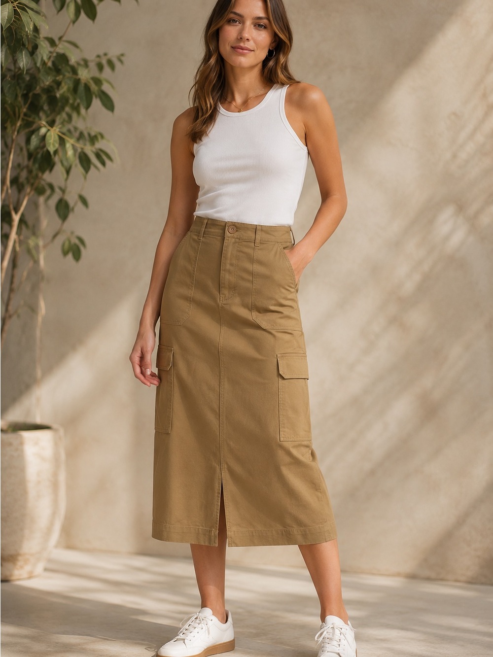Universal Thread Tan Cargo Midi Skirt